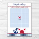 Nautical Crab Printable Baby Shower Bingo Cards #A182