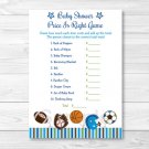 Sports Football Baseball Printable Baby Shower "Price Is Right!" Game Cards #A119