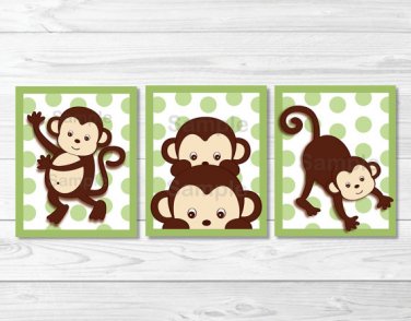 Pop Monkey Green Printable Nursery Wall Art #A125