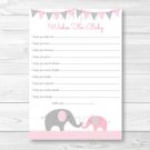 Pink Elephant Chevron Printable Baby Shower Wishes For Baby Advice Cards #A186