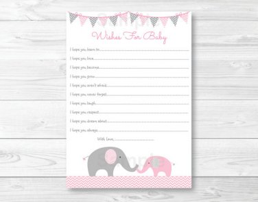 Pink Elephant Chevron Printable Baby Shower Wishes For Baby Advice Cards #A186