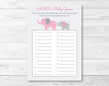Pink Elephant Chevron Baby & Mom Baby Shower Baby ABCs Game Printable #A246