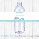 Teal Chevron Elephant Water Bottle Labels Printable Editable PDF #A374