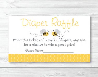 Yellow & Grey Bumble Bee Printable Baby Shower Diaper Raffle Tickets #A359