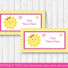 You Are My Sunshine Chevron Buffet Tent Cards & Place Cards Editable PDF #A261