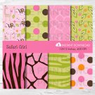 Safari Girl Jungle Animals Pink Giraffe Monkey Zebra Digital Paper #A229