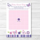 Pink & Purple Butterfly Printable Baby Shower Bingo Cards #A220