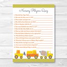 Construction Trucks Baby Shower Nursery Rhyme Quiz Game Printable #A117