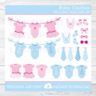Pink & Blue Baby Clothesline Clipart #A389