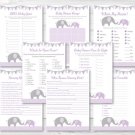 Purple Chevron Elephant Baby Shower Games Pack - 8 Printable Games #A184