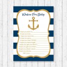 Nautical Gold Anchor Printable Baby Shower Wishes For Baby Advice Cards #A365