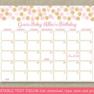 Blush Pink & Gold Glitter Dots Printable Baby Due Date Calendar Editable PDF #A380