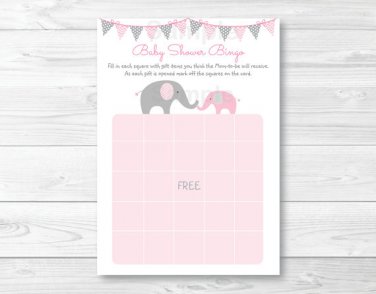 Pink Chevron Elephant Printable Baby Shower Bingo Cards #A186
