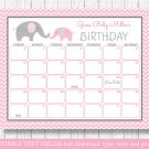 Pink Chevron Elephant Printable Baby Due Date Calendar Editable PDF #A186