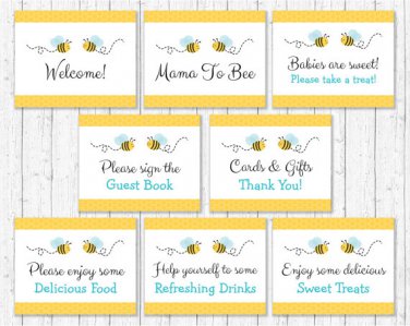 Bumble Bee Baby Shower Table Signs - 8 Printable Signs #A134