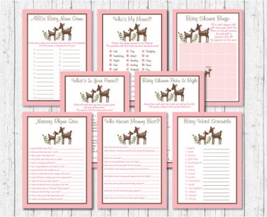 Pink Willow Deer Baby Shower Games Pack - 8 Printable Games #A200