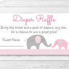 Pink Chevron Elephant Printable Baby Shower Diaper Raffle Tickets #A186