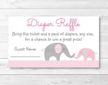 Pink Chevron Elephant Printable Baby Shower Diaper Raffle Tickets #A186