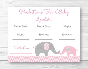 Pink Chevron Elephant Shower Baby Predictions Game Cards Printable #A186