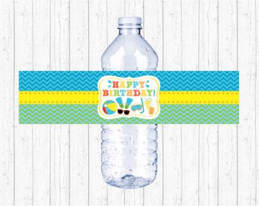 Boys Pool Party Printable Water Bottle Labels #A343