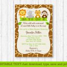 Cute Jungle Safari Animals Printable Baby Shower Invitation Editable PDF #A398