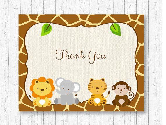 Cute Jungle Safari Animals Gender Neutral Thank You Card Printable #A398