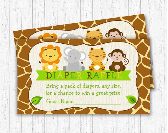 Cute Jungle Safari Animals Printable Baby Shower Diaper Raffle Tickets #A398