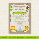 Cute Safari Jungle Animals Printable Baby Shower Invitation Editable PDF #A398