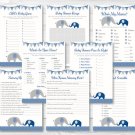 Navy Blue & Grey Chevron Elephant Baby Shower Games Pack - 8 Printable Games #A373
