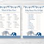 Navy Blue & Grey Chevron Elephant Baby Shower Games Pack - 8 Printable Games #A373