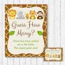 Cute Jungle Safari Animals Baby Shower "Guess How Many?" Game Cards #A398