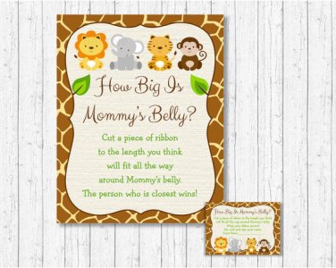 Cute Jungle Safari Animals How Big Is Mommys Belly Baby Shower Game #A398