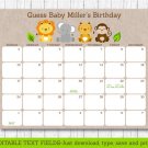 Cute Jungle Safari Animals Printable Baby Due Date Calendar Editable PDF #A398