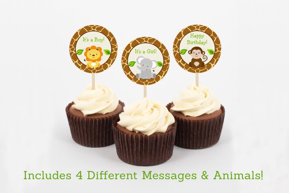 Cute Jungle Safari Animals Cupcake Toppers Party Favor Tags Printable #A398
