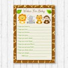 Cute Jungle Safari Animals Printable Baby Shower Wishes For Baby Advice Cards #A398
