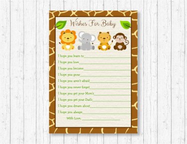Cute Jungle Safari Animals Printable Baby Shower Wishes For Baby Advice Cards #A398