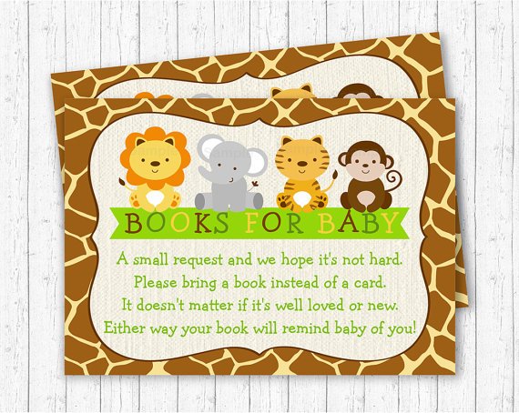 Cute Jungle Safari Animals Printable Baby Shower Book Request Cards #A398