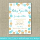 Blue & Gold Glitter Baby Sprinkle Printable Baby Shower Invitation Editable PDF #A399
