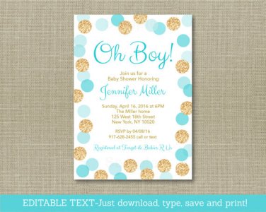 Oh Boy Blue & Gold Glitter Dots Printable Baby Shower Invitation Editable PDF #A399