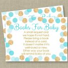 Blue & Gold Glitter Dots Printable Baby Shower Book Request Cards #A399