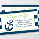 Nautical Anchor Blue & Green Printable Baby Shower Diaper Raffle Tickets #A394