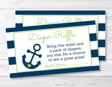 Nautical Anchor Blue & Green Printable Baby Shower Diaper Raffle Tickets #A394