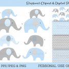 Blue & Grey Chevron Elephants Chevron Pattern Clipart & Digital Paper #A187