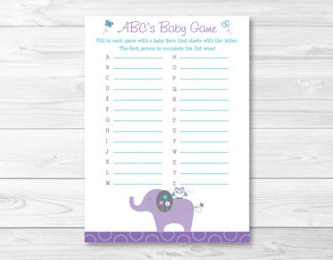 Mod Elephant Owl Forest Friends Baby Shower Baby ABCs Game Printable #A100