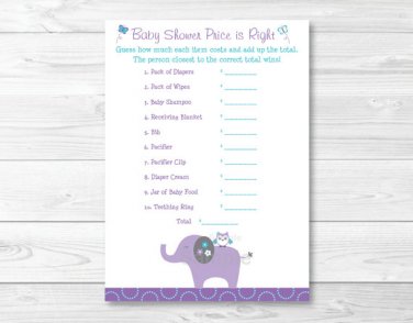 Mod Elephant Forest Owl Printable Baby Shower "Price Is Right!" Game Cards #A100