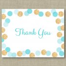 Blue & Gold Glitter Dots Thank You Card Printable #A399