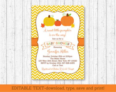 Pumpkin Chevron Gender Neutral Printable Baby Shower Invitation Editable PDF #A400