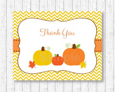 Pumpkin Chevron Gender Neutral Thank You Card Printable #A400