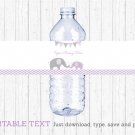 Purple Chevron Elephant Water Bottle Labels Printable Editable PDF #A184