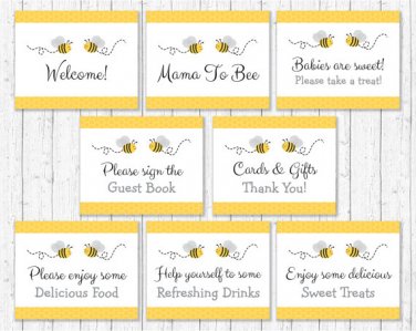 Yellow & Grey Bumble Bee Baby Shower Table Signs - 8 Printable Signs #A359